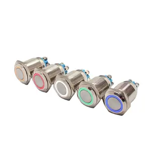 LED Botão Interruptor 12MM 16MM 19MM 12V Pés de Parafuso Botão Com anel Luz Momentânea de Aço Inoxidável Botão Interruptor