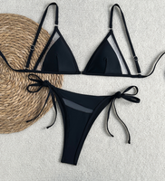 Baru Tiba! Stok Tersedia: Baju Renang Sheer Mesh Hitam Seksi Wanita, Bikini Mikro Brasil