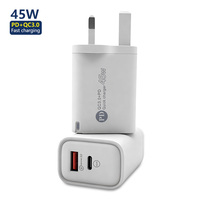 Cargador Rápido GaN de 45W con Doble Puerto USB A+C, PD2.0, QC3.0, Enchufe Europeo, Compacto, Portátil, con Protección Inteligente por Circuito Integrado para Teléfono Móvil, OEM
