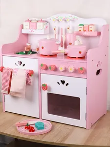 캐비닛 핑크 주방 완구 음식 소녀 미니 작은 주방 세트 장난감 척 놀이 나무 주방 세트 어린이 장난감 음식
