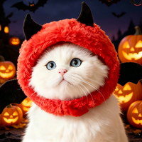 Serre-tête en peluche douillet tête de chat démoniaque, accessoire de costume amusant pour animaux de compagnie pour Halloween, accessoire photo mignon pour petits chiens et chats, fête cosplay