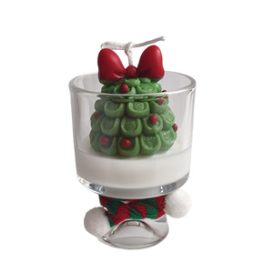 Christmas Tree Shaped Glass <b>Cup</b> Scented Candle Bowknot Design Xmas Table Decor Holiday Gift - Product Image 6