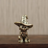 Figuras de Gato Mago de Latón Vintage, Encantador Gatito Mágico con Sombrero, Ideal para Decoración del Hogar y Dormitorio - Perfecto para Halloween