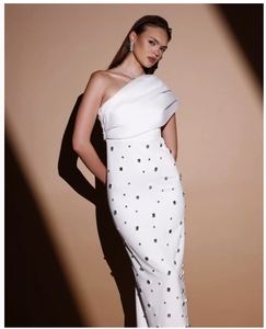 Robe bandage pour <span class=keywords><strong>femme</strong></span> ornée <span class=keywords><strong>de</strong></span> cristaux et <span class=keywords><strong>de</strong></span> diamants brillants, rouge rose uni et noir, asymétrique à une épaule, pour soirée <span class=keywords><strong>de</strong></span> célébration - Product Image 3
