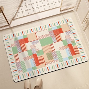 Alfombra de baño de tierra de diatomeas, rectangular, a rayas, absorbente, antideslizante, para inodoro, ducha y puerta. - Product Image 4