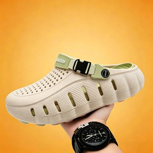 Sabots ajustables vert kaki respirants antidérapants pour l'extérieur, chaussures de plage sportives pour couples, femmes, talon moyen 3,5 cm, semelle épaisse - Product Image 1