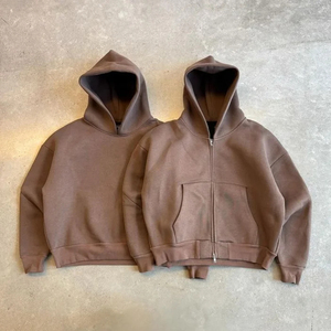 Sweats à capuche surdimensionnés personnalisés OEM | Polaire 100% coton | Insigne à capuche zippé baggy unisexe Design avant Streetwear anti-boulochage pour - Product Image 2