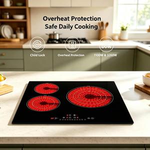 Table de cuisson <span class=keywords><strong>vitrocéramique</strong></span> encastrable CE RoHS 3 zones 7000W 59cm <span class=keywords><strong>avec</strong></span> contrôle tactile, verrouillage enfant et minuterie - Product Image 5