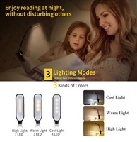 Lampe de lecture rechargeable Mini 7 LED Lampe de lecture 3 niveaux Blanc chaud et froid Lampe flexible à pince facile à lire Lampe de lecture de nuit dans le lit
