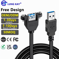 Paru KAY kabel ekstensi USB3.0 Pria Wanita, kabel ekstensi Male-to-female dengan sekrup kunci telinga kabel ekstender DataTransfer 5Gbps untuk perangkat komputer