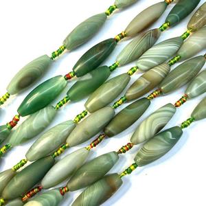 Cuentas de Ágata Verde Rayada en Forma de Tubo Largo, Accesorio de Joyería de Piedra, Venta al por Mayor para la Colección de Accesorios del Noreste - Product Image 3