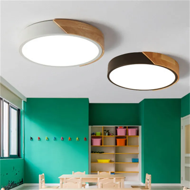 Round Modern Minimalist Living Room Lamps Solid Wood Ceiling Light Wooden Macaron Led Light Nordic Ceiling Lamps