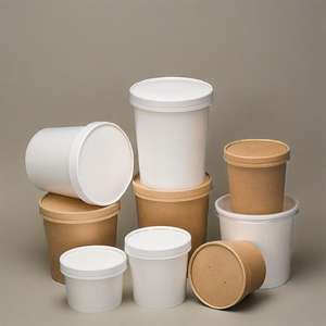 Bol à soupe en papier kraft jetable de qualité alimentaire, personnalisable, au meilleur prix, avec couvercle en PP et couvercle en papier - Product Image 1