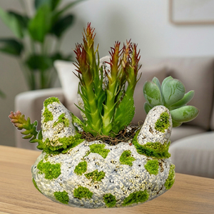 Plante succulente artificielle en forme de spire de désert, pot en pierre, style jardin zen, décoration d'intérieur, centre de table de bureau, idée cadeau XL - Product Image 1