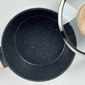 Rofee Ventas Directas 13 piezas Juego de utensilios de cocina de aluminio forjado Granito negro Revestimiento de mármol Cazuelas juego de cocina con cesta de vapor - Product Image 2