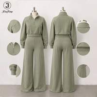Ensemble décontracté deux pièces en molleton épais : Sweat-shirt à col montant et demi-zip coupe décontractée et pantalon large