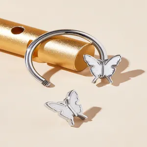20G besi tahan karat putih kupu-kupu berlian imitasi zirkon dekorasi trendi wanita hidung cincin kancing untuk wanita hidung