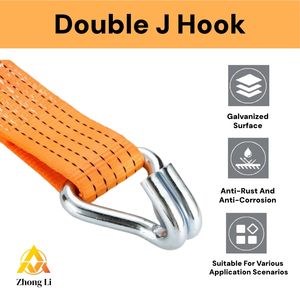 Sangles à cliquet double en J 2 "X 10m 5000kg Résistance à la rupture Attaches robustes pour le transport de marchandises, les plateaux, les remorques - Product Image 3
