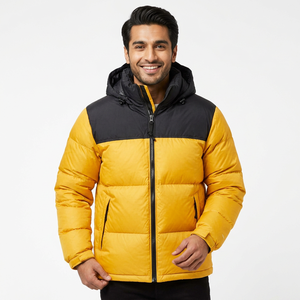 Nouvelle veste matelassée décontractée en toile pour homme, chaude pour l'hiver, avec col montant, logo frontal, fermeture éclair, vente en gros - Product Image 1