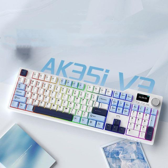 AK35i V3 Wired/Wireless Mechanical Keyboard 1/3 Mode 104 Keys Wireless Gaming Keyboard With Screen 2.4G/BT/Wired