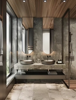 Comptoir en marbre épaissi de style italien haut de gamme série grise avancée vanité de salle de bain double flottante