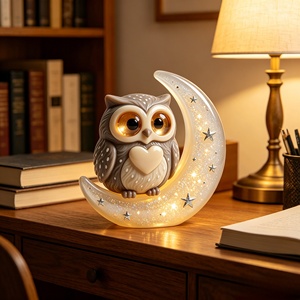 Gémissements de <span class=keywords><strong>la</strong></span> Nuit Étoilée : Gardien de <span class=keywords><strong>la</strong></span> <span class=keywords><strong>Lune</strong></span> - Ornements en Résine Hibou et Croissant de <span class=keywords><strong>Lune</strong></span> avec Éclat Étoilé - Product Image 6