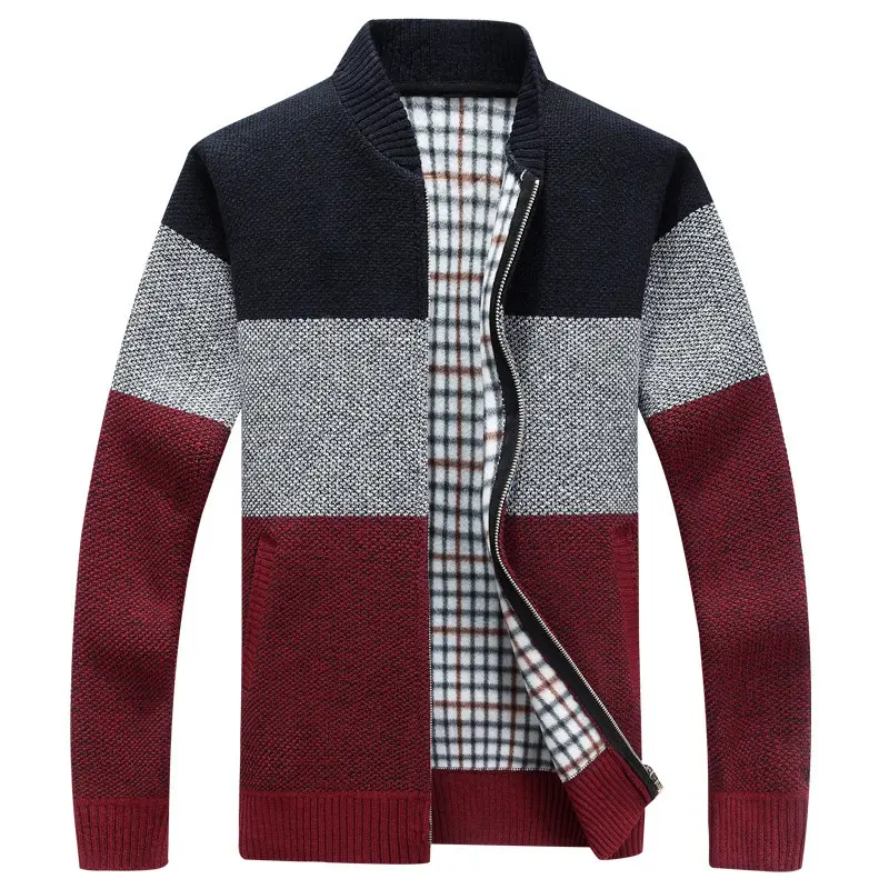 Fast Shipping Fall/Winter Cardigan Zipper Thick Fleece V-Neck Loose Warm Knit Jacket Men'S Sweaters