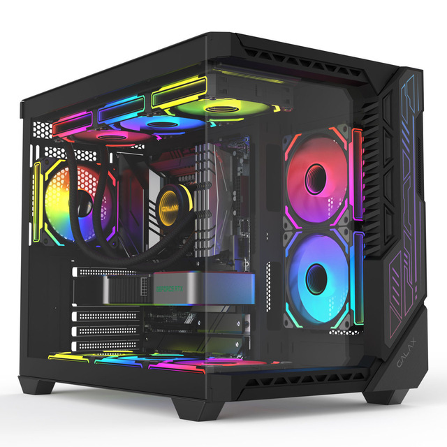 RGB Light Strip Column Cool Sea View Room 360 Degree Water-Cooled Steel Mid Tower Gaming Computer Cases Towers Side Panel Window