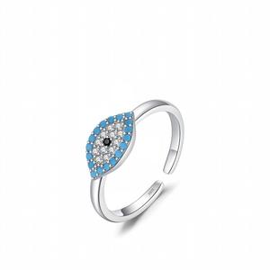 Anello <span class=keywords><strong>Nuziale</strong></span> Moderno in Argento Sterling con Zirconia Blu, Simbolo di Protezione, Fascia Regolabile in Argento Massiccio, Stile Cristiano - Product Image 1