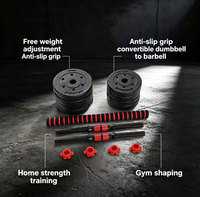 Ensemble d'haltères réglables en ciment avec poignées en mousse, barre de musculation convertible 2-en-1 pour entraînement à domicile, poids libres