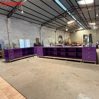 Comptoirs d'information en forme de L pour centre sportif, mobilier de salon moderne avec LED, table de réception couleur personnalisée