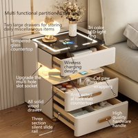 Table de chevet intelligente de luxe, armoire de chevet à 2 tiroirs avec charge sans fil, lumière LED et rangement à verrouillage par mot de passe