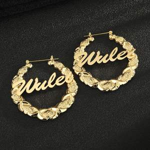 Hip Hop Letter Name Crystal Double Plated Name Necklace <strong>Old</strong> English Custom Carving Batch of Flowers for Gifts - Product Image 5