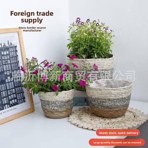 Cestino per piante a forma <span class=keywords><strong>di</strong></span> cono <span class=keywords><strong>di</strong></span> paglia eco-friendly e uso Desktop tessuto per appendere le fanerogame marine capacità 3-6L - Product Image 2