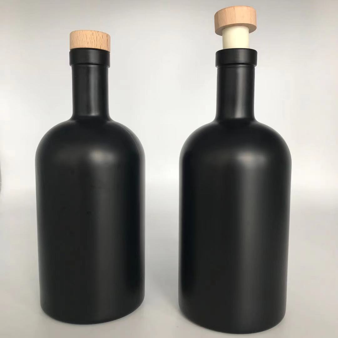 500ml round shape matte black glass wine bottles with cork lid OEM color and logo manufacturer glass bottle