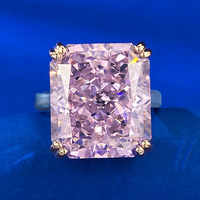 Bague en argent sterling 925 avec diamant rose à haute teneur en carbone, taille fleur de glace, 14x16mm, grand diamant de laboratoire