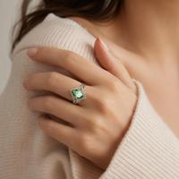 Bague en spinelle verte naturelle, argent sterling 925, pierre taillée en poire, monture étoile, accent zircon cubique, cadeau vintage pour fête