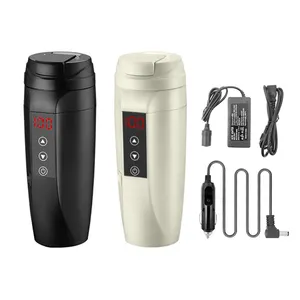 Chaleira elétrica com controle de temperatura 12V, caneca inteligente de aço inoxidável para aquecer café e viagens, caneca inteligente para carro