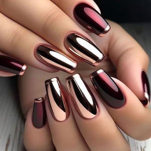Faux ongles en acrylique à presser, forme amande courte, couvrance totale, style simplicité française, 24 pièces réutilisables avec colle pour salon de manucure et doigts - Product Image 3