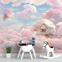 Papier peint mural 3D personnalisé sans couture, effet nuage crémeux multicouche, adapté à toutes les décorations murales
