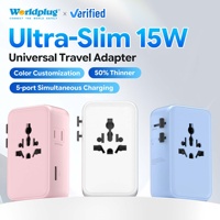 Adaptateur de voyage universel Worldplug 5 en 1, chargeur mondial USB C 15W, prise universelle ultra-fine