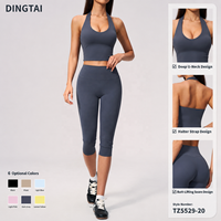 Ensemble de yoga Dingtai pour femme, col halter, dos ouvert, taille haute, contrôle du ventre, legging capri, crop top, couleur unie, respirant, séchage rapide, 2 pièces