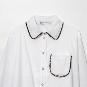 Benutzer definierte Frauen Perlen besatz Puff ärmel Popel ine Shirt Langarm Vielseitige Bluse Verzierte Büro kleidung Essential Top OEM Factory - Product Image 3