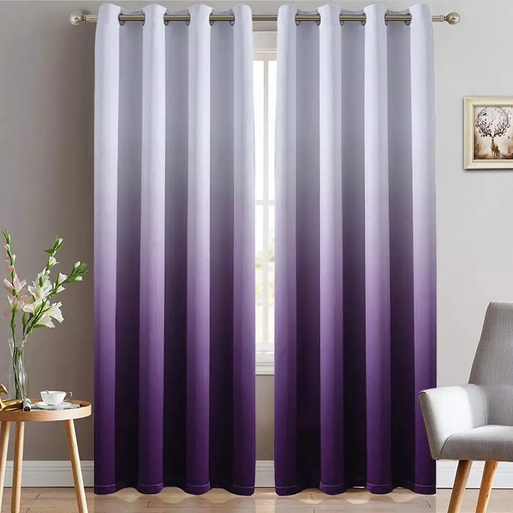 Printed Ombre Blackout Room Darkening Curtain Thermal Insulated Grommet Window Drapes for Home