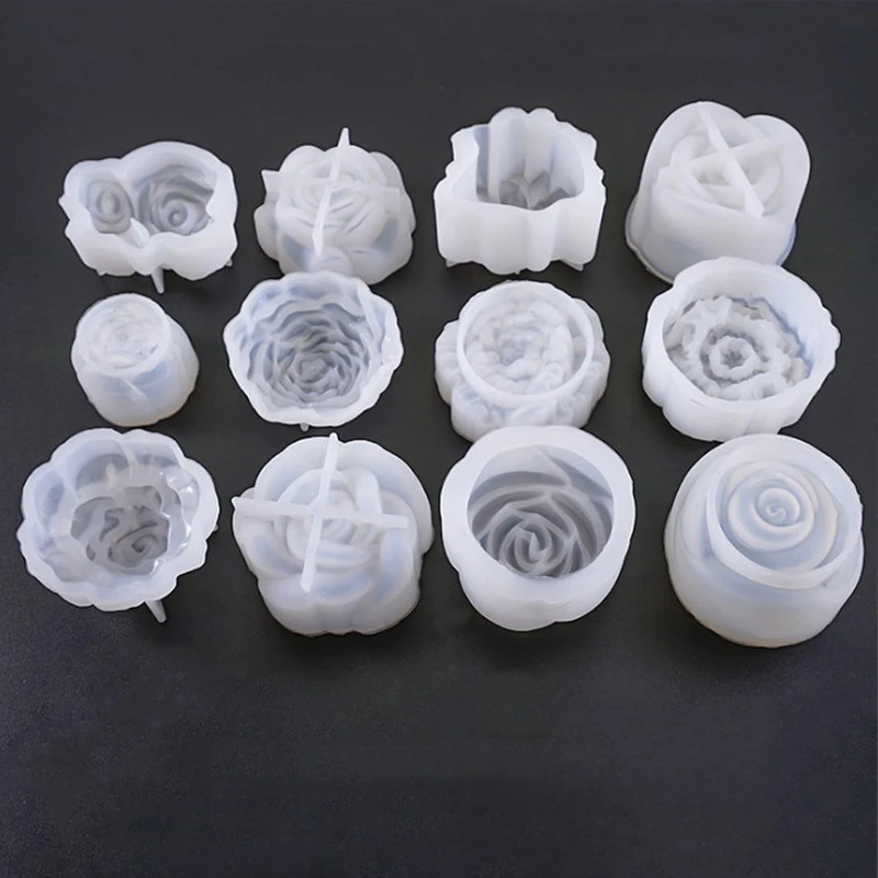 12 Pcs 3D Bloem Rose Siliconen Mal Hars Schimmel Diy Craft Mould Sieraden Maken Gereedschap Epoxy Casting Mallen