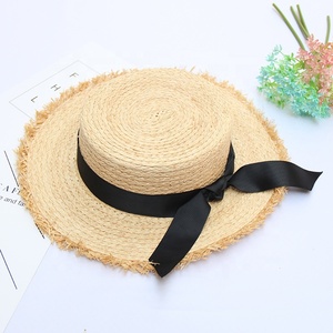 Phụ Nữ Chất Lượng Cao Mùa Hè Màu Đen Ribbon Flat <span class=keywords><strong>Top</strong></span> Rộng Vành Raffia Rơm <span class=keywords><strong>Hat</strong></span> - Product Image 5