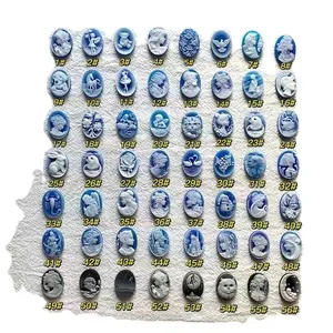 Pemotong batu Cameo 18x25mm perhiasan batu akik alami biru 4mm anting liontin longgar Cabochon batu akik ukir Oval dibuat 18x25mm biru