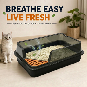 Caja de arena para gatos XL de 60 cm con rejilla frontal integrada, antitransportación de arena, inodoro para mascotas de lados altos, envío directo desde la UE, en stock en Polonia - Product Image 4