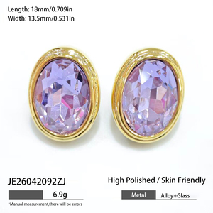 Orecchini Estetica Coquette Viola Lavanda Placcati Oro 18K, Pendenti Geometrici Sfaccettati Radianti, Gioielli Trendy per Anniversario Unisex - Product Image 4