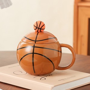 Custom Basketball Shaped Ceramic Mug with Lid and Handle Creative Sports Style Gift Coffee Cup - Product Image 3